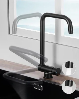 Produktbild von Schwarze Küchenarmatur, 360° Drehbar, Edelstahl, 2 Strahlarten