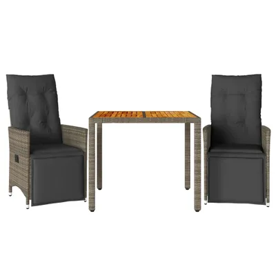 Immagine prodotto di Set Bistrò da Giardino 3 pz con Cuscini in Polyrattan Grigio