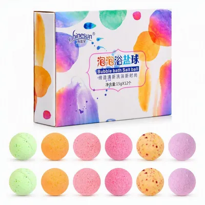 Image de Coffret cadeau de 12 bombes de bain, boules de bain naturelles pour les soins de la peau et la relaxation, hydratantes, disponibles en 6 parfums