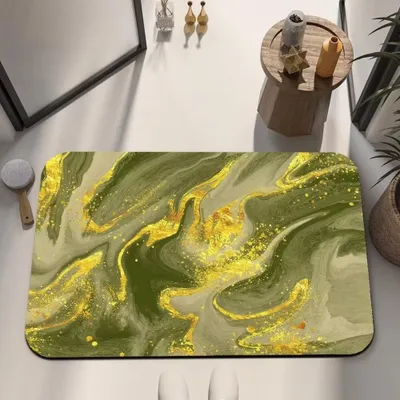 Produktbild von Badematte rutschfest saugfähig Badvorleger Badezimmerteppich Grüngold-028 50x80