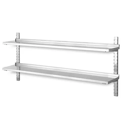 Produktbild von Wandregal aus Edelstahl, mit 2 Böden, BxT 1400x355 mm, Tragkraft 20 kg/Boden