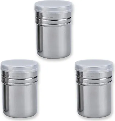 Produktbild von 3-teiliger Puderzuckerstreuer, Puderzuckerstreuer aus Edelstahl mit Deckel, Sieb-Dredge-Shaker (silberfarben)