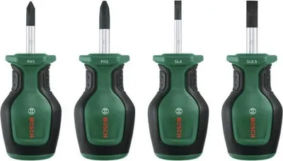Produktbild von Bosch Kurze Schraubendreher Set, 4-teilig, Kompakt, Magnetische Spitze, Für Enge Räume
