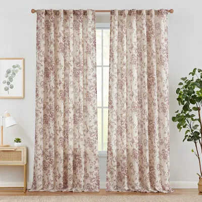 Linenlook-Vorhang-Set 2er-Pack 140x225 cm Rot-Beige