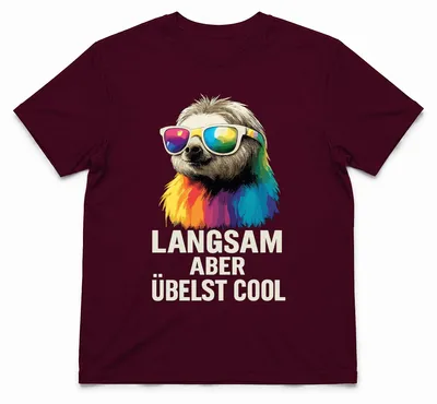 Productafbeelding van Langzaam maar supercool luiaard zonnebril regenboog retro heren T-shirt, bordeauxrood, maat M