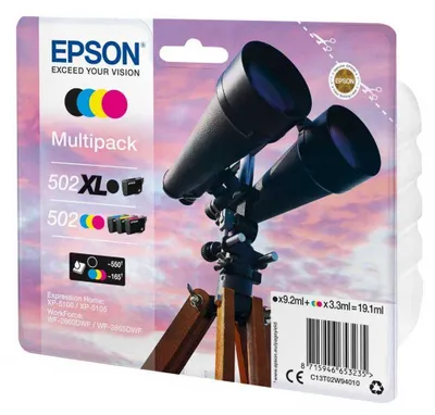 Produktbild von Epson Multipack 4-colours 502 XL Black/Std. CMY, High (L) Yield, Schwarz, Blau, Magenta, Gelb, 9,2 ml, 1 Stück(e), 550 Seiten, Multipack