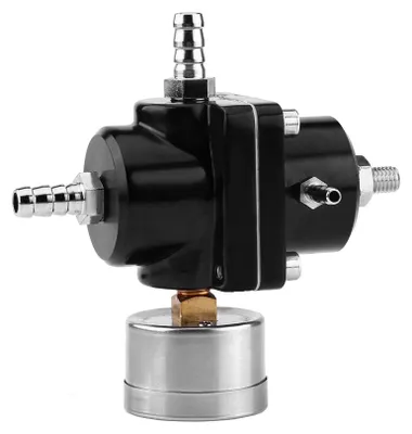 Imagen del producto de Kit universal de medidor de presión de combustible con manguera, fabricado en aleación de aluminio, ajustable de 0 a 140 PSI