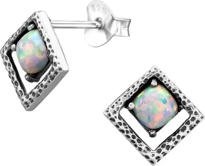Produktbild von Ohrringe Ohrstecker 925 Sterling Silber quadratisch synthetischer Opal in verschiedenen Farben Farbe - Aurora Borealis