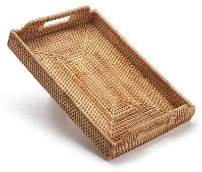 Zdjęcie produktu dla Taca antypoślizgowa - Taca rattanowa - Ręcznie tkana taca - Taca dekoracyjna - Duża taca 43x29 cm - Naturalny rattan - Taca dekoracyjna