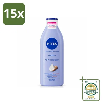Immagine prodotto di 15 confezioni di crema corpo Nivea Smooth, con burro di karité, per pelle secca - 400 ml - Confezione risparmio - 15 pezzi