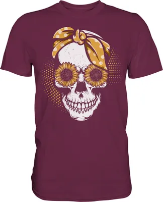Produktbild von Totenkopf Sonnenblumen T-Shirt Garten Motiv Gärtner Geschenk – Burgundy / L