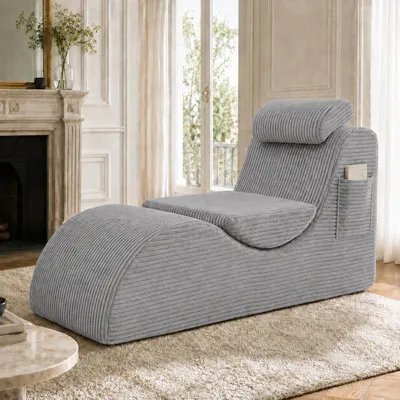 Produktbild von Freizeitsessel Ergonomischer Sessel Einzelsessel Lounge Sessel mit Seitentasche Relaxsessel Polstersessel Kompressionsschaum Wohnzimmer Hellgrau