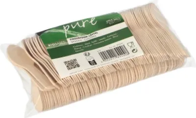 Produktbild von PAPSTAR Fingerfood-Löffel aus Holz "pure", 7,6 cm, ideal für Snacks | Folie (150 Stück)