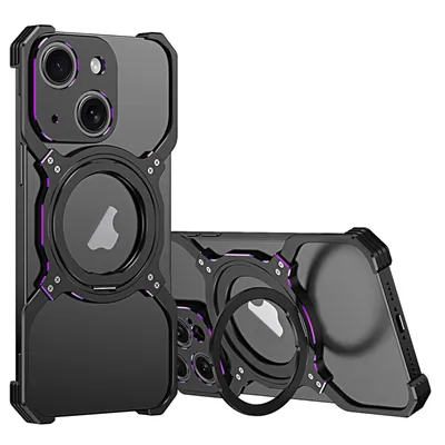 Immagine prodotto di Per Apple iPhone 15 Lusso telaio in metallo Magsafe Case Cover Design Nero Viola