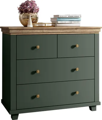 Produktbild von Kommode Landhausstil EPSOM-83 mit 4 Schubladen, in grün mit Lefkas Eiche Nb., B/H/T: ca. 90/80,5/42 cm