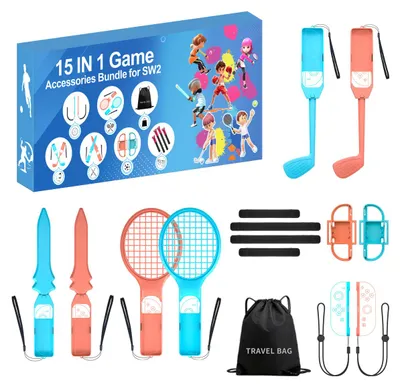 Productafbeelding van Familieaccessoirepakket 15-in-1 voor de Nintendo Switch 2 - Oranje en blauwe set