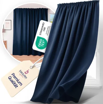 Produktbild von Beautex Verdunkelungsgardine 2er Set mit U-Band, Blackout Vorhang Gardine abdunkelnd140x225cm,Navyblau