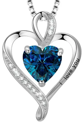Produktbild von Herz Kette Damen Silber 925 mit "I love you" Gravur und Geburtsstein Geschenkbox