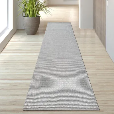 Produktbild von Wohnzimmer Niedrigflor Teppich Pflegeleicht mit modernem Design in grau Größe - 80 x 250 cm