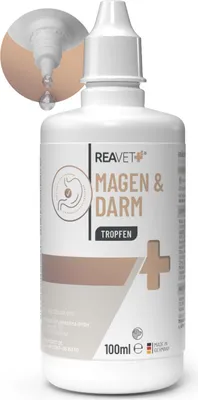 Produktbild von REAVET Magen & Darm Tropfen für Hunde 100ml I Darmsanierung Hund I Liquid unterstützt die Darmflora & natürliche Darmregulierung - sekundierend bei Durchfall oder Blähungen