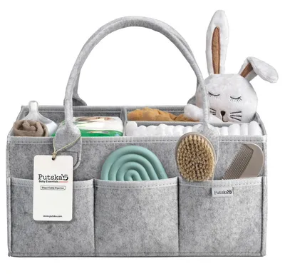 Produktbild von Minicee Wickelkorb aus Filz, Baby Organizer mit Fächern, Grau 38×25×18 cm