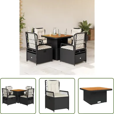 Produktbild von The Living Store 5-tlg. Garten-Essgruppe mit Kissen Schwarz Poly Rattan