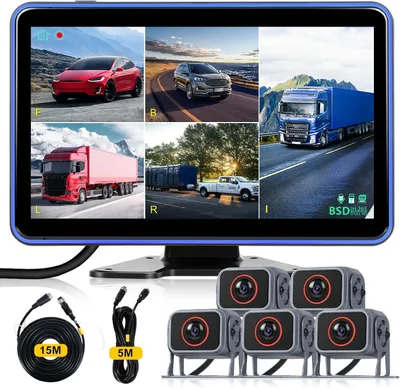 Imagen del producto de Kit de cámara de visión trasera con 5 cámaras para automóviles, pantalla IPS de 25,6 cm (10,1 pulgadas), sistema de 5 cámaras, resistente al agua, visión nocturna, con cable para camiones