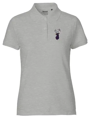 Produktbild von Huuraa Damen Polo Shirt Hirsch Silhouette M Sport Grey Bio Baumwolle Fairtrade Poloshirt Geschenkidee