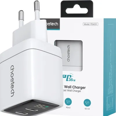 Obrázok produktu pre Choetech Rýchla nabíjačka 2x Usb-C Pd 35W s displejom biela