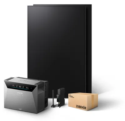 Produktbild von Kleines Kraftwerk 960W Balkonkraftwerk ohne Halterung (bifazial) inkl. Anker Solarbank 4 Pro – 0% MwSt – Solaranlage mit Speicher