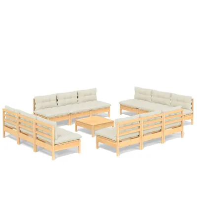 Produktbild von vidaXL 13-tlg. Garten-Lounge-Set mit Creme Kissen Kiefernholz