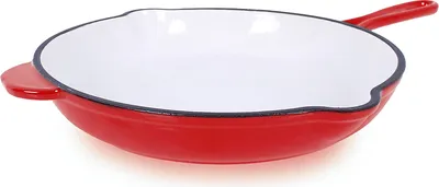 Produktbild von Echtwerk Bratpfanne Gusseisen Emaille-Beschichtung Gusseisenpfanne mit zwei Griffen Creme, Ø 26,5 cm,, Farbe:Rot