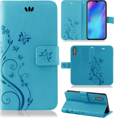 Produktbild von Handytasche für Huawei P30 Blumen Flip Cover Buchhülle mit Magnetverschluss, Blau