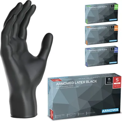 Produktbild von ARNOMED Gummihandschuhe Schwarz, Einweghandschuhe 100 Stk, Latexhandschuhe S-XL, Einmalhandschuhe Puderfrei - Gr. S