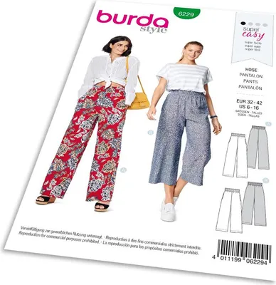 Obrázek produktu pro Střih Burda 6229 - Kalhoty, letní kalhoty