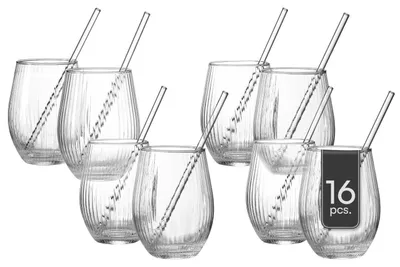 Produktbild von Gläser-Set 16-teilig - 590 ml - Transparent - Glas - mit 8 Glastrinkhalmen