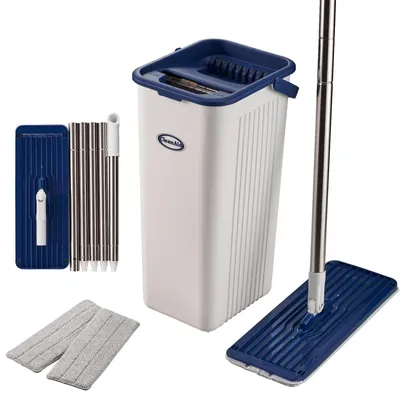 Productafbeelding van Dweilset - Dweilmop met emmer - Uitwringfunctie - Vloermop - Vloerwisser 155 cm