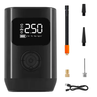 Produktbild von Kabellose Mini Luftpumpe 150PSI mit LCD, Powerbank, LED-Notlicht, Autoabschaltung, Type-C, tragbar für Auto, Fahrrad & Ball