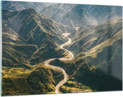 Produktbild von Bilder auf glas - Einteilig - Berge Weg Wald - 120x80cm - Glasbilder - Wandbilder - Bilder - zum Aufhängen bereit - Wanddekoration aus Glas - Glas Bilder - Wandbild auf Glas - GAA120x80-4700