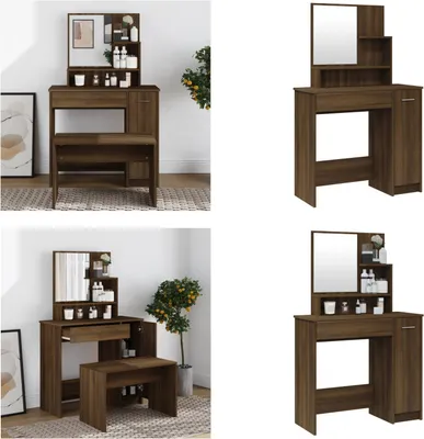 Obrázok produktu pre vidaXL Toaletný stolík so zrkadlom hnedý dubový vzhľad 86,5x35x136 cm - Toaletný stolík - Kozmetický stolík - Toaletný stolík