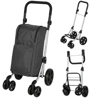 Produktbild von Einkaufstrolley, 46 Liter Tasche, Faltbarer Einkaufswagen mit Kühltasche, verstellbarer Griff, Aluminiumrahmen, Dunkelgrau