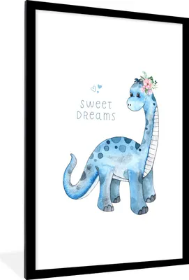 Produktbild von MuchoWow® Gerahmtes Poster Kinderzimmer - Dinosaurier - Blau - Jungen - Mädchen - Kinder 60x90 cm - Poster mit Schwarzem Bilderrahmen Wandposter Rahmen Foto Bilder - Dekoration - Wandposter Wohnzimmer - Hochwertig