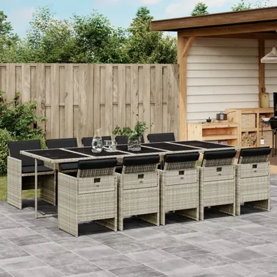 Produktbild von BEI CLORIS Gartenmöbel Set Balkonmöbel-Set 11-tlg. Garten-Essgruppe mit Kissen Hellgrau Poly Rattan - Gartenmöbelgarnituren Neu6876686 5parcel