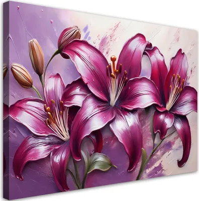 Produktbild von Leinwandbild Lilienblüten Lila gemalte 100x70 Feeby Violett bild für die wand bereit zum aufhängen