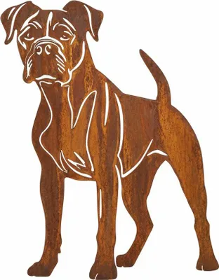 Produktbild von Edelrost Boxer - Rost Deko Hund Rostfigur Gartendeko für Draußen - stabile Metall Gartenfigur aus Stahl - Wetterfest für Beet Terrasse - 45x19cm