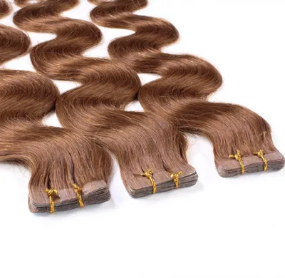 Image de hair2heart Tape Extensions Cheveux humains ondulés - 10 bandes 2,5 g 40 cm brun clair