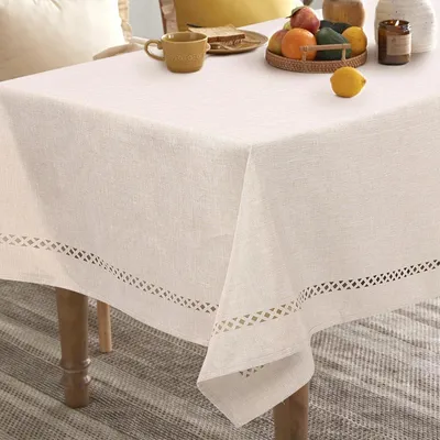 Produktbild von Tischdecke Leinenoptik wasserabweisend abwaschbar rechteckig cremefarben 100 x 140 cm