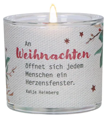 Zdjęcie produktu dla Szklana lampka świąteczna Butzon & Bercker, średnica 6,5 cm – ręcznie dmuchana, z kolorową wkładką z pergaminu, dostarczana w zielonym opakowaniu prezentowym z białą świeczką typu tea light