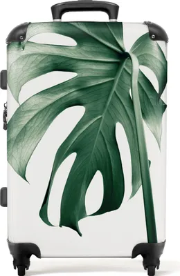 Obrázek produktu pro NoBoringSuitcases.com® Velký kufr - Monstera - Listy - Zelená - Zátiší - Kombinovaný zámek TSA - Pevná skořepina na kolečkách - 72 litrů - Cestovní kufr - 66 cmKufr střední 67x43x25 cm, 72L,