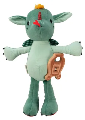 Image de Lilliputiens Doudou musical eco Joe - Dragon avec sabot en bois - Jouets durables